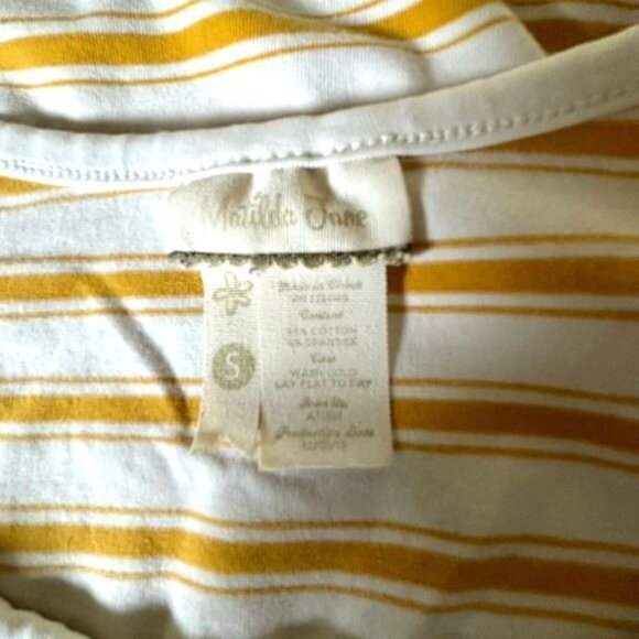 Matilda Jane Striped 3/4 Sleeve Shirt Yellow White Buttons Stretch Size Small - Picture 9 of 9